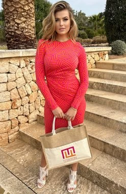 Fashion Musthaves Limited Tote Bag -Kleding Promotie Winkel Aansluitende Jurk Overslag Gedrapeerd Roze Oranje 2 586x900 2