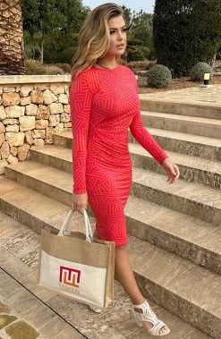 Fashion Musthaves Limited Tote Bag -Kleding Promotie Winkel Aansluitende Jurk Overslag Gedrapeerd Roze Oranje 3 586x900 1