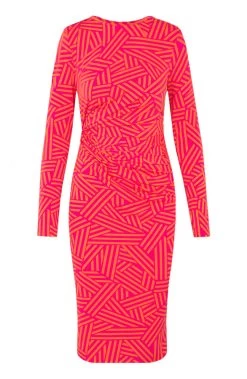 Aansluitende Jurk Overslag Gedrapeerd Roze Oranje -Kleding Promotie Winkel Aansluitende Jurk Overslag Gedrapeerd Roze Oranje 586x900 1