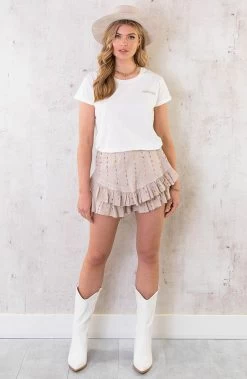 Katoenen Skort Stippen Print Beige -Kleding Promotie Winkel Amour it shirt Goud 4 586x900 1