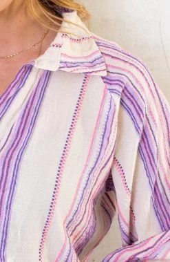 Oversized V-Hals Blouse Aztec Lila Roze -Kleding Promotie Winkel Aztec Co ord Lila Roze 2 586x900 1