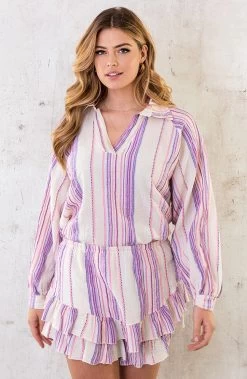 Oversized V-Hals Blouse Aztec Lila Roze -Kleding Promotie Winkel Aztec Co ord Lila Roze 4 586x900 1