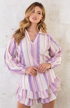 Oversized V-Hals Blouse Aztec Lila Roze -Kleding Promotie Winkel Aztec Co ord Lila Roze 5 586x900 1