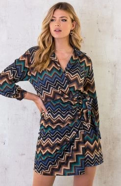 Aztec Overslag Strik Jurk Blauw