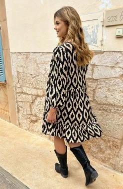 Aztec Tuniek Zwart Beige -Kleding Promotie Winkel Aztec Tuniek Zwart Beige 2 586x900 1