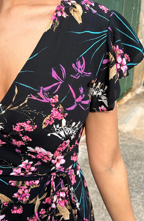 Bloemen Jurk Midi Print Zwart 8 Bloemen Jurk Midi Print Zwart - Afbeelding 6