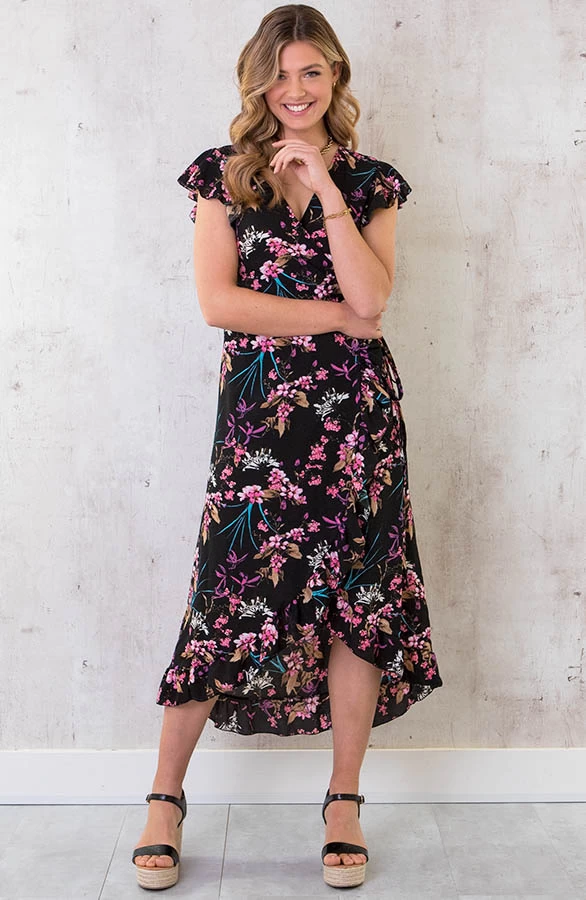 Bloemen Jurk Midi Print Zwart 10 Bloemen Jurk Midi Print Zwart - Afbeelding 8