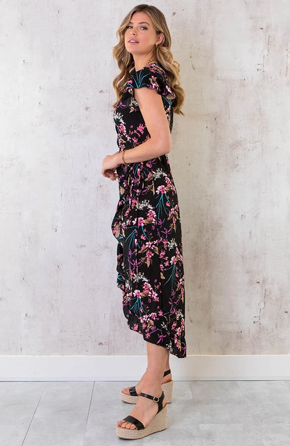 Bloemen Jurk Midi Print Zwart 11 Bloemen Jurk Midi Print Zwart - Afbeelding 9