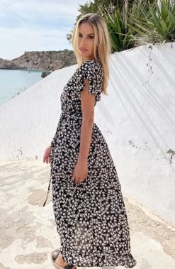 Bloemenprint Jurk Midi Taupe -Kleding Promotie Winkel Bloemenprint Jurk Midi Taupe 2 586x900 1