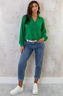 Blouse Katoen Feminine Bright Green -Kleding Promotie Winkel Blouse Katoen Feminine Bright Green 2 586x900 1