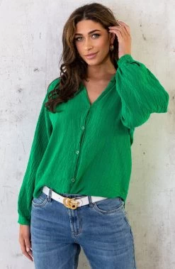 Blouse Katoen Feminine Bright Green -Kleding Promotie Winkel Blouse Katoen Feminine Bright Green 4 586x900 1