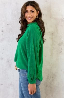 Blouse Katoen Feminine Bright Green -Kleding Promotie Winkel Blouse Katoen Feminine Bright Green 5 586x900 1