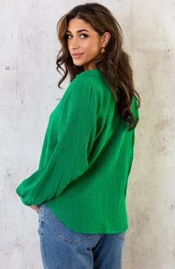 Blouse Katoen Feminine Bright Green -Kleding Promotie Winkel Blouse Katoen Feminine Bright Green 6 586x900 1