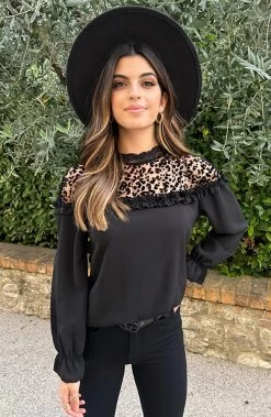 Blouse Panterprint Zwart -Kleding Promotie Winkel Blouse Panterprint Zwart 1 586x900 1