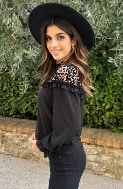 Blouse Panterprint Zwart -Kleding Promotie Winkel Blouse Panterprint Zwart 4 586x900 1