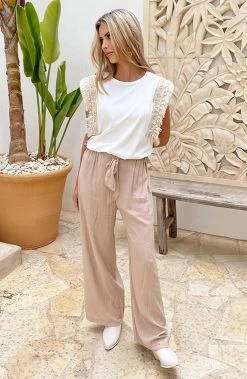 Linnen Broek Beige -Kleding Promotie Winkel Bohemian Fringe Top Ecru Beige 4 586x900 1