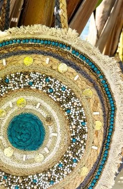 Boho Ibiza Round Bag Beige Turquoise -Kleding Promotie Winkel Boho Ibiza Round Bag Beige Turquoise 2 586x900 1