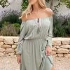 Boho Off Shoulder Jurk Army -Kleding Promotie Winkel Boho Off Shoulder Jurk Army 4 586x900 1