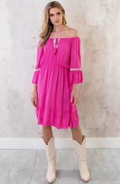 Boho Off Shoulder Jurk Fuchsia 16 Boho Off Shoulder Jurk Fuchsia -Kleding Promotie Winkel Boho Off Shoulder Jurk Fuchsia 1 586x900 1