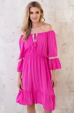 Boho Off Shoulder Jurk Fuchsia 12 Boho Off Shoulder Jurk Fuchsia -Kleding Promotie Winkel Boho Off Shoulder Jurk Fuchsia 2 586x900 1