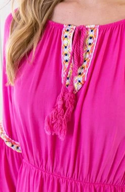 Boho Off Shoulder Jurk Fuchsia 17 Boho Off Shoulder Jurk Fuchsia -Kleding Promotie Winkel Boho Off Shoulder Jurk Fuchsia 586x900 1