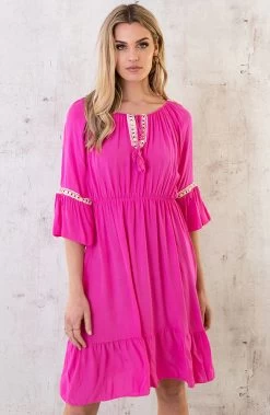 Boho Off Shoulder Jurk Fuchsia 13 Boho Off Shoulder Jurk Fuchsia -Kleding Promotie Winkel Boho Off Shoulder Jurk Fuchsia 6 586x900 1