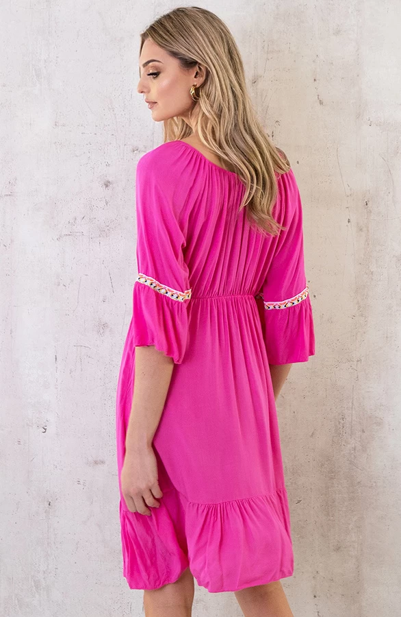 Boho Off Shoulder Jurk Fuchsia 8 Boho Off Shoulder Jurk Fuchsia - Afbeelding 6