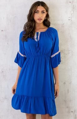 Boho Off Shoulder Jurk Kobalt