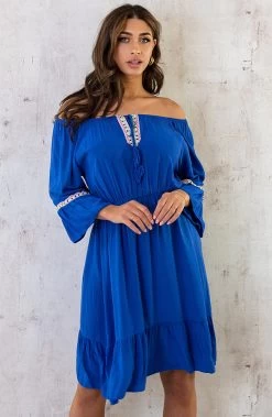 Boho Off Shoulder Jurk Kobalt -Kleding Promotie Winkel Boho Off Shoulder Jurk Kobalt 8 586x900 1