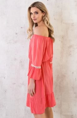 Boho Off Shoulder Jurk Koraal -Kleding Promotie Winkel Boho Off Shoulder Jurk Koraal 4 586x900 1