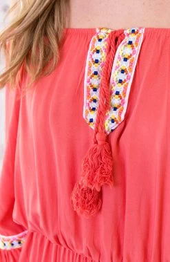 Boho Off Shoulder Jurk Koraal -Kleding Promotie Winkel Boho Off Shoulder Jurk Koraal 586x900 1