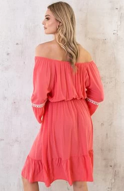 Boho Off Shoulder Jurk Koraal -Kleding Promotie Winkel Boho Off Shoulder Jurk Koraal 6 586x900 1