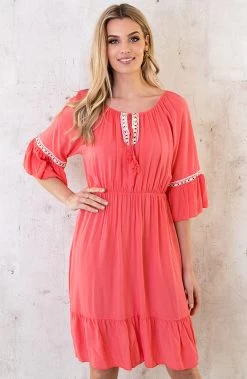 Boho Off Shoulder Jurk Koraal -Kleding Promotie Winkel Boho Off Shoulder Jurk Koraal 7 586x900 1