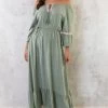Boho Off Shoulder Maxi Jurk Army -Kleding Promotie Winkel Boho Off Shoulder Maxi Jurk Army 2 586x900 1