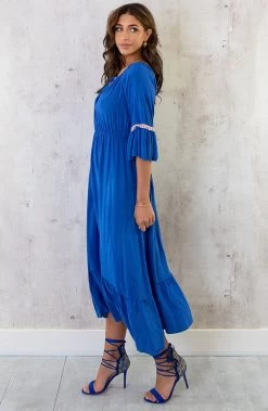 Boho Off Shoulder Maxi Jurk Kobalt -Kleding Promotie Winkel Boho Off Shoulder Maxi Jurk Kobalt 3 586x900 1