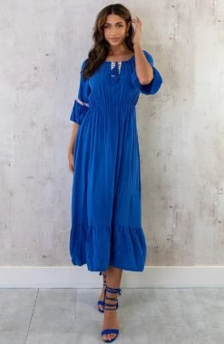 Boho Off Shoulder Maxi Jurk Kobalt -Kleding Promotie Winkel Boho Off Shoulder Maxi Jurk Kobalt 6 586x900 1