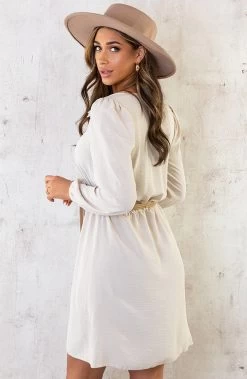 Boho V-Hals Jurk Beige -Kleding Promotie Winkel Boho V Hals Jurk Beige 1 586x900 2