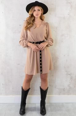 Boho V-Hals Jurk Camel -Kleding Promotie Winkel Boho V Hals Jurk Camel 2 586x900 2