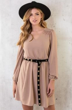 Boho V-Hals Jurk Camel