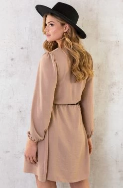 Boho V-Hals Jurk Camel -Kleding Promotie Winkel Boho V Hals Jurk Camel 6 586x900 1