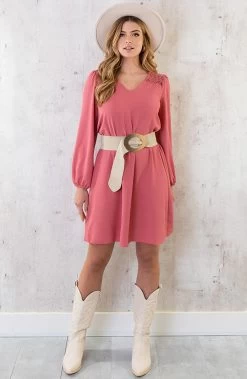 Boho V-Hals Jurk Dust Roze -Kleding Promotie Winkel Boho V Hals Jurk Dust Roze 2 586x900 2