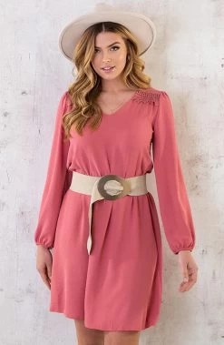 Suede Riem Gouden Gesp Light Beige -Kleding Promotie Winkel Boho V Hals Jurk Dust Roze 7 586x900 2