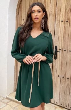 Boho V-Hals Jurk Smaragd -Kleding Promotie Winkel Boho V Hals Jurk Smaragd 1 586x900 1