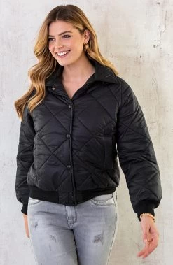 Bomber Jacket Quilted Zwart -Kleding Promotie Winkel Bomber Jacket Quilted Zwart 2 586x900 1