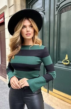 Boothals Strepen Top Smaragd 12 Boothals Strepen Top Smaragd -Kleding Promotie Winkel Boothals Strepen Top Smaragd 5 586x900 1