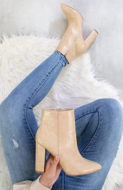 Croco Enkellaarsjes Beige