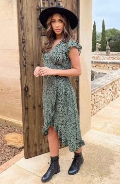 Cheetah Jurk Midi Legergroen -Kleding Promotie Winkel Cheetah Jurk Midi Legergroen 4 586x900 1