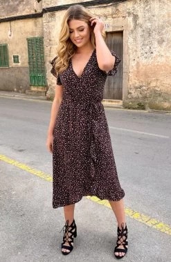 Cheetah Jurk Midi Zwart Koraal -Kleding Promotie Winkel Cheetah Jurk Midi Zwart Koraal 2 586x900 1