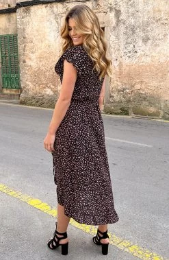 Cheetah Jurk Midi Zwart Koraal -Kleding Promotie Winkel Cheetah Jurk Midi Zwart Koraal 3 586x900 1