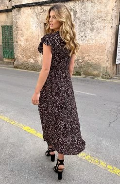 Cheetah Jurk Midi Zwart Koraal -Kleding Promotie Winkel Cheetah Jurk Midi Zwart Koraal 4 586x900 1